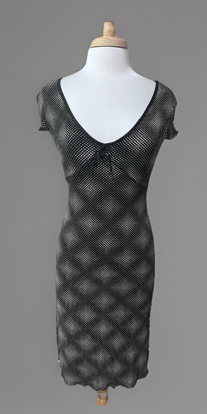 Lipsy Clothing Vintage 90s Cyber Y2K Optical Illusion Bodycon Dress M/L Grunge